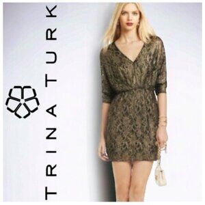 TRINA TURK 'Gold On The Rocks' Black Lace Mini Party Cocktail Dress